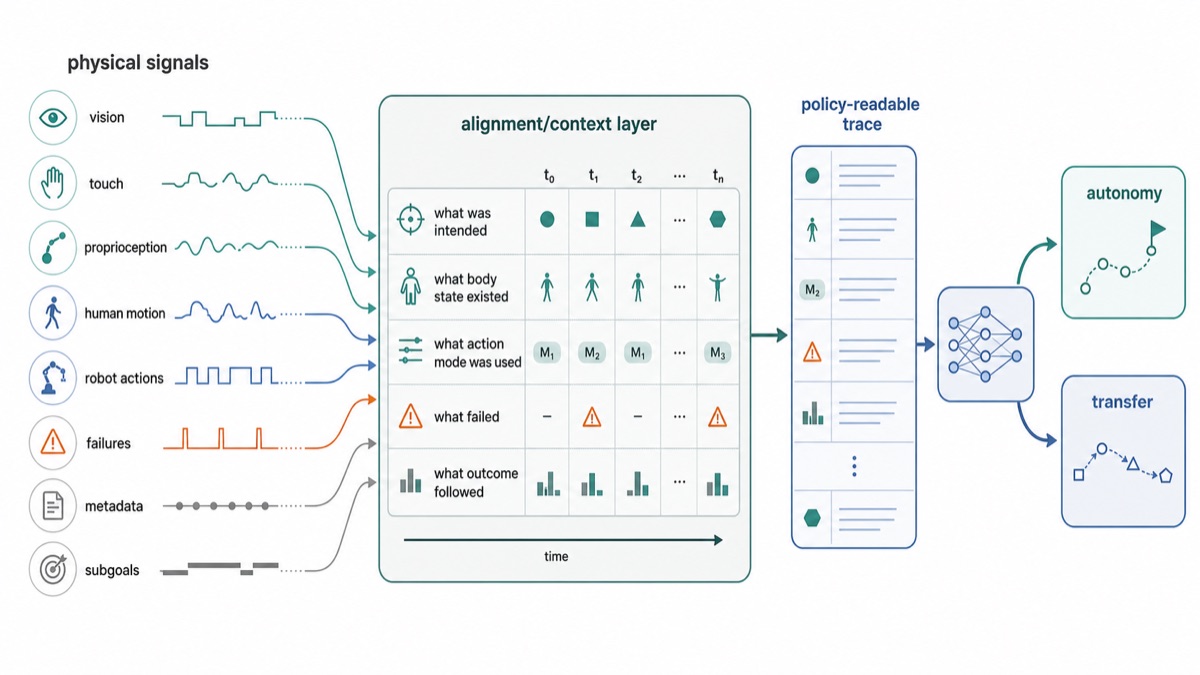 Diagram showing physical signals aligned into a policy-readable trace.