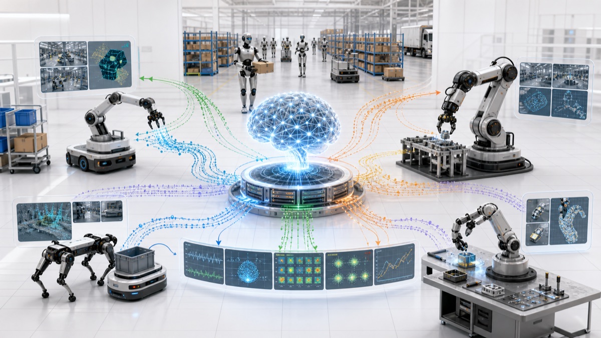 Whole-system physical-AI deployment substrate connecting a shared intelligence core to robot embodiments and customer environments.